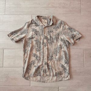 Tasso Elba Island Hawaii Blue Leaves Shirt Silk Linen Collar Short Sleeve Medium